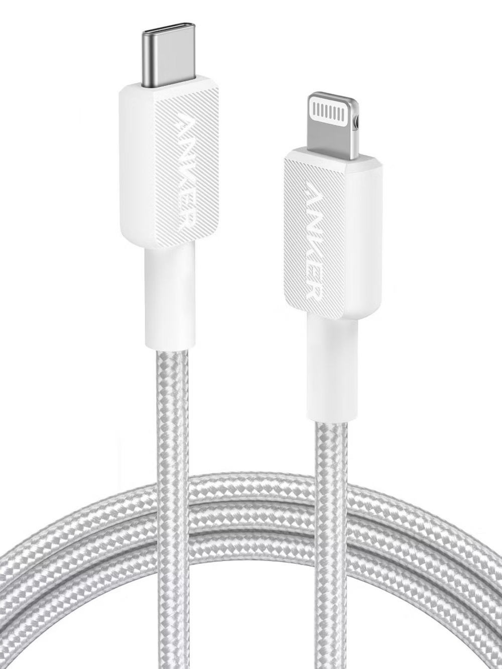 Anker White and Silver Braided USB-C to Lightning Cable